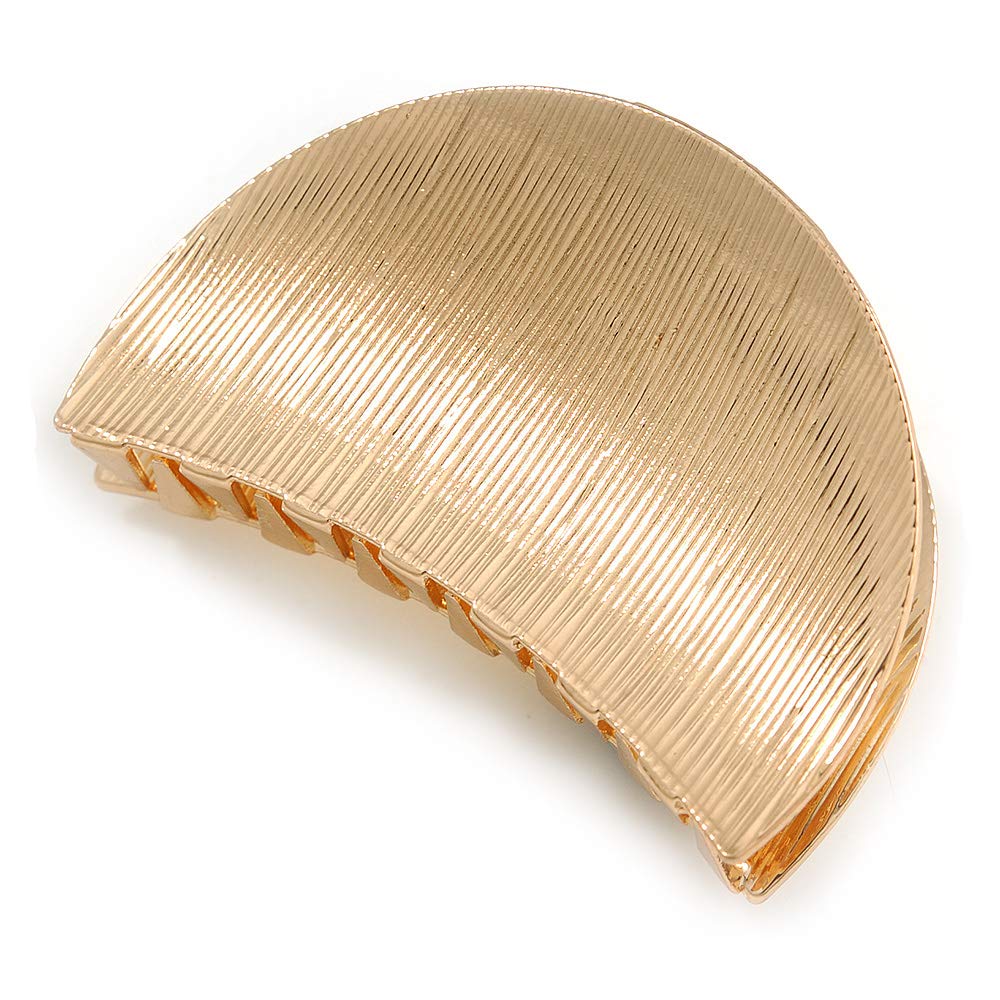 Gold Tone Metal Scratched Crescent Hair Claw/Clamp - 60mm Across