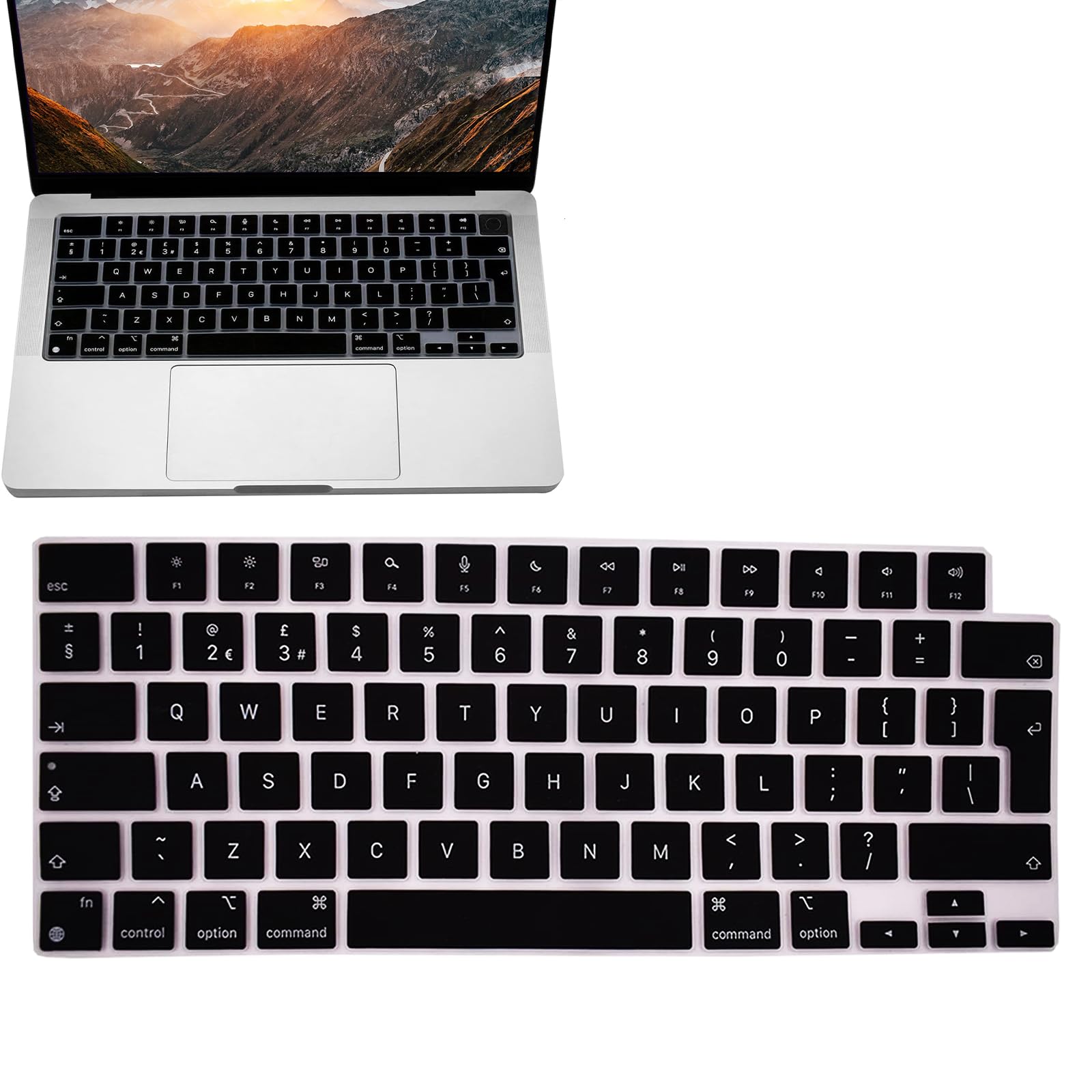 Silicone Keyboard Cover for MacBook Air 13.6 Inch M2 2022, MacBook pro 14 and 16'' (MacBook Pro 14/16 M1 Pro/Max 2021) with Touch ID,Keyboard Layout, black