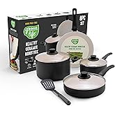 GreenLife 8 Piece Nonstick Cookware Set, Non-Toxic PFAS-Free Ceramic Pots & Pans, Dishwasher & Oven Safe, Frying, Sauce, Stock Pot, Glass Lids, Stay-Cool Handles, Wobble Free, Black