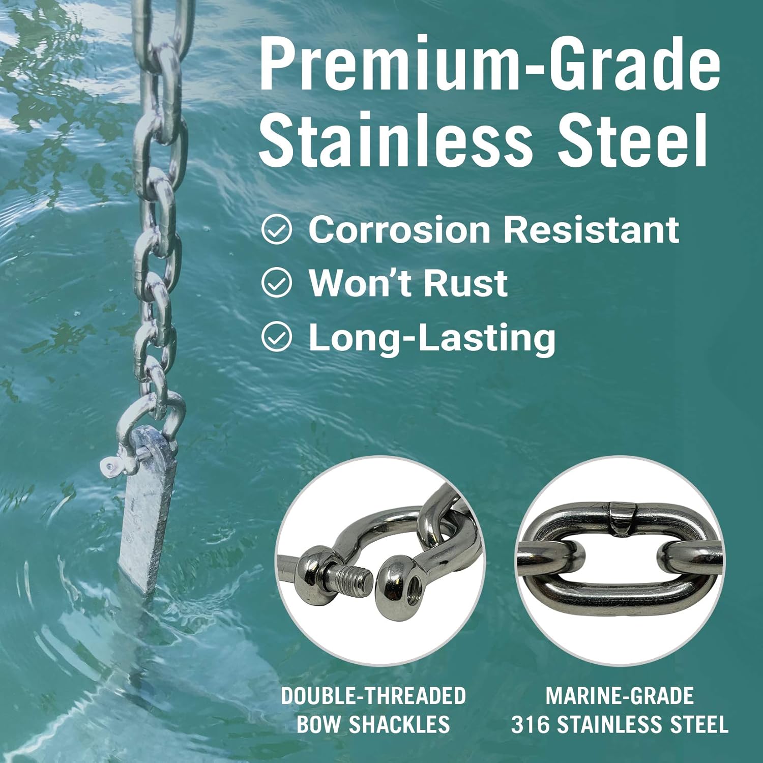 Better Boat 4 Foot 1/4" Stainless Steel Anchor Chain and Double Shackle Link Ends Marine Grade : Sports & Outdoors