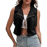 FEOYA Women’s Fringe Cropped Vest Faux Suede Sleeveless Hippie Jackets Tassel Western Cowgirl Waistcoat Outfits