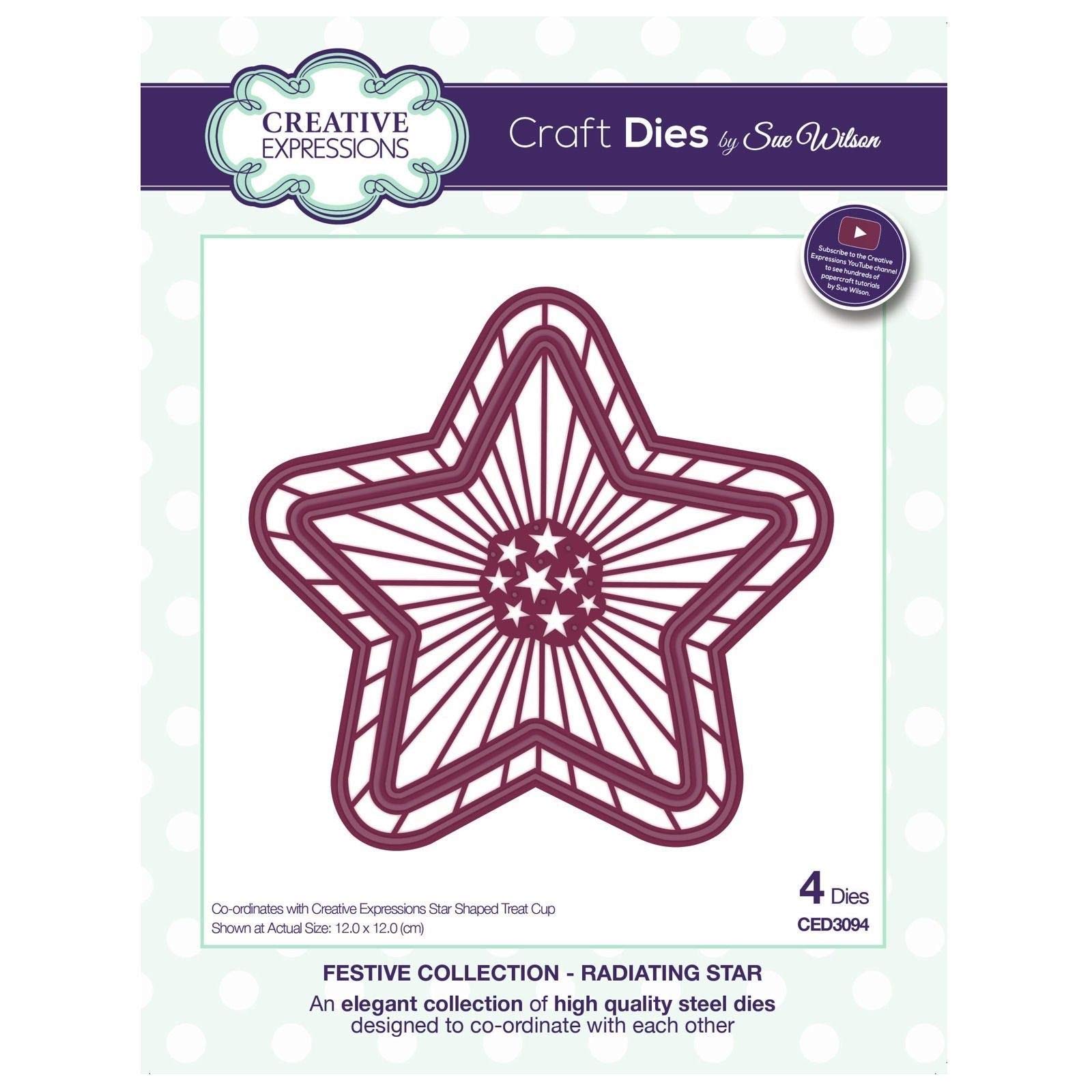 Sue Wilson Festive Collection Radiating Star Die, Metal, Silver, 12 x 12 x 0.8 cm