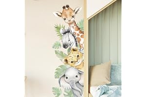 CLOTHMILE 44.88x 15.75 Inch Watercolor Animal Wall Decals Jungle Animal Wall Stickers Tiger Elephant Giraffe Removable Peel and Stick Wall Decals for Nursery Playroom Bedroom Classroom Kindergarten Wall Decor