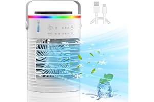 AZOIITO Portable Air Conditioners,Small Air Conditioner with 2 Mist&3 Timer&7 Colors Night Light,Evaporative 3 Speed Personal Air Cooling Fan,Mini Desk Air Cooler AC Fan for Car, Office Camping(Black)