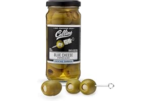 COLLINS CHICAGO Collins Gourmet Blue Cheese Olives, Premium Stuffed-Cheese Garnish for Cocktails, Martinis, Bloody Marys, Snack Trays, Charcuterie, and Salads, Condiment Olives, 4.5 Oz