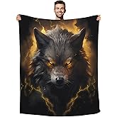 Huke Wolf Gifts Blanket, Black Gold Fire Lightning Wolf Throw Blankets,Wolf Gifts for Men Women Kids, Unique Wolf Gifts for Wolf Lovers, Wolf Gifts for Boys Girls, Cool Wolf Decor,50"X40"