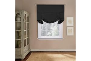 H.Versailtex Blackout Curtain for Bathroom Windows Black Tie-Up Shade Curtain Window Valance Balloon Blind (Rod Pocket Panel, 42 inches W x 63 inches L，Set of 1)
