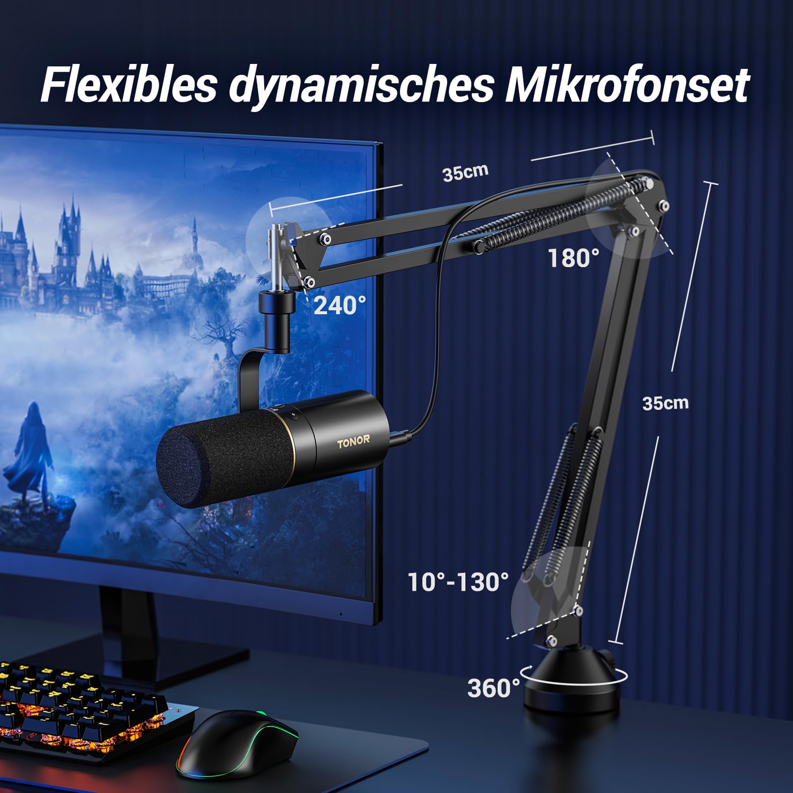 TONOR Dynamisches Microphone mit XLR/USB Kabel, Mikro PC mit Mute Button, Vocal Mic Gesangsmikrofon für Podcast, Streaming, Gaming, Studio und Aufnahme, mit Hight Profile Mikrofonarm, Schwarz, TD510+ 6