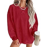 ONLYSTORY Womens Sweatshirts Casual Cored Corduroy Pullover Tops Oversized Long Sleeve Crewneck Shirts