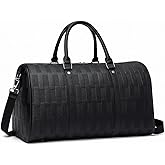 AGVOTK Luxury Black Woven Leather Weekender Duffel Bag – Men Women Travel Carry-On, Large Overnight Bag with Handles & Adjustable Shoulder Strap.