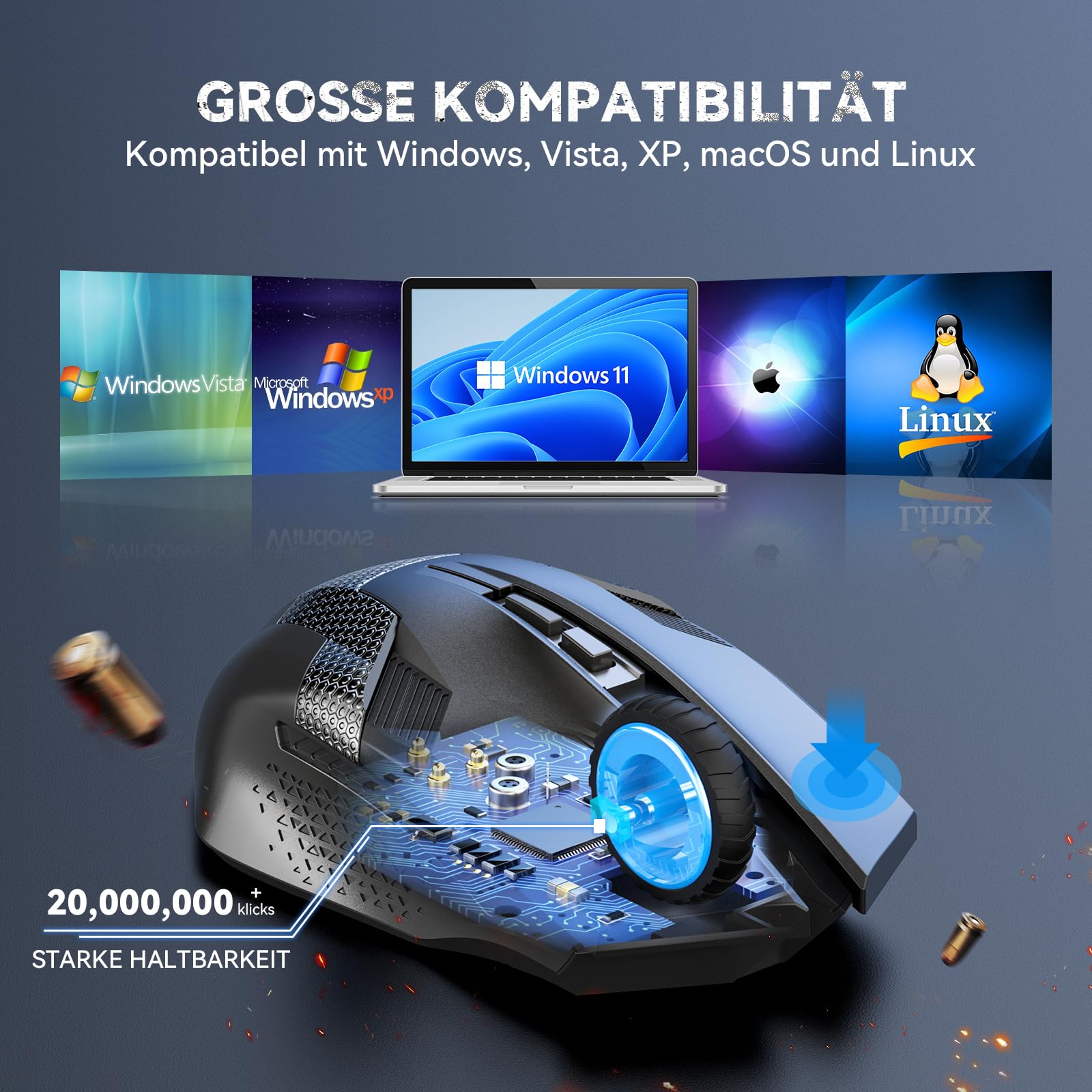 TECKNET Kabellose Gaming Maus, 2,4 GHz Wireless Mouse Gaming mit Schnellfeuertaste, 8 Tasten, 4800 DPI, 20 Millionen Klicks, Ergonomische Optische Maus für PC/Mac/Laptop 7