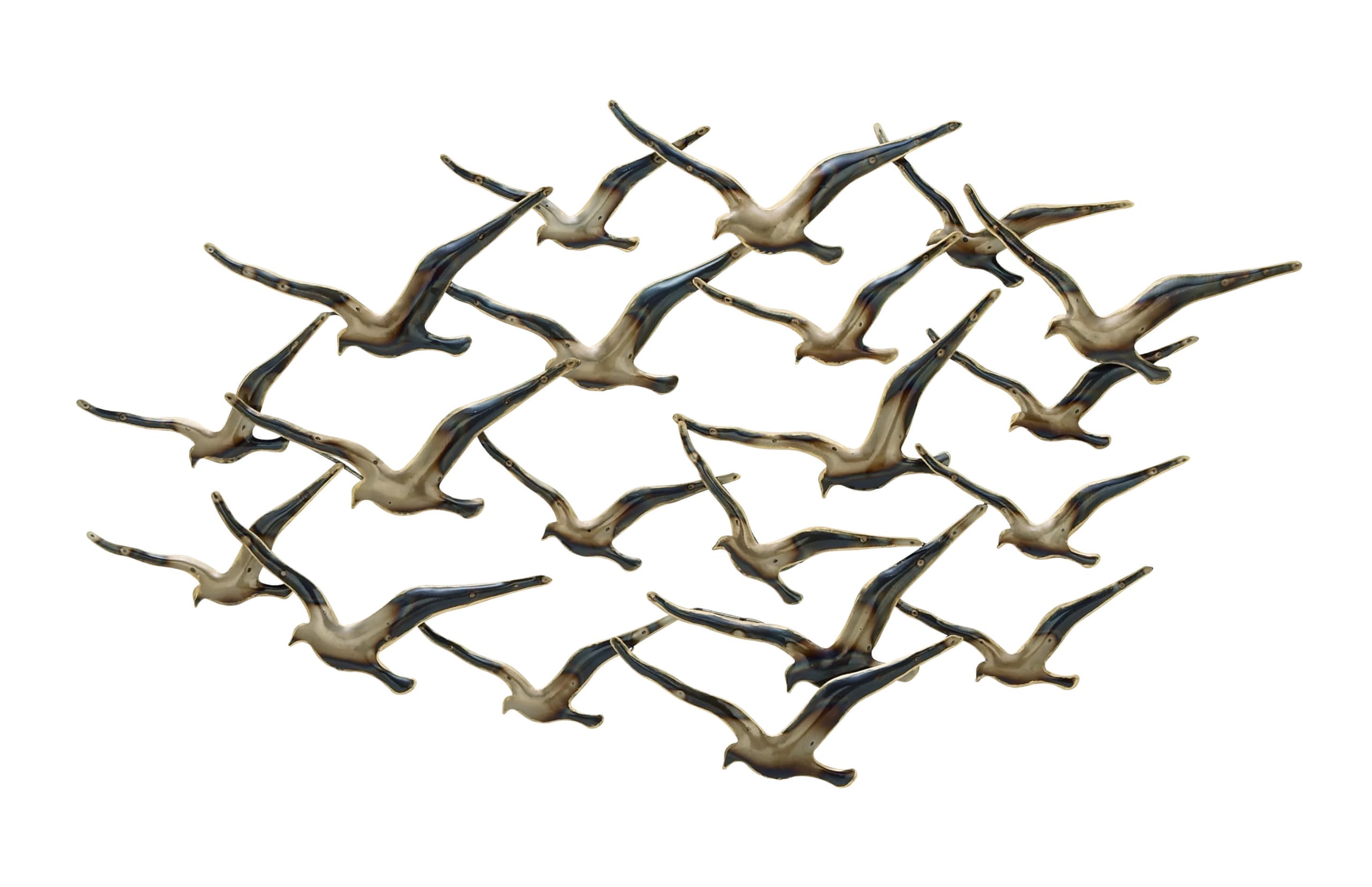 Photo 1 of Deco 79 Metal Bird Home Wall Decor Flying Flock Of Wall Sculpture, Wall Art 48" x 2" x 27", Gold