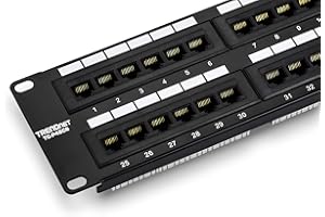TRENDnet 48-Port Cat6 Unshielded Patch Panel, Wallmount or Rackmount, Compatible with Cat3,4,5,5e,6 Cabling, For Ethernet, Fast Ethernet, Gigabit Applications, Black, TC-P48C6
