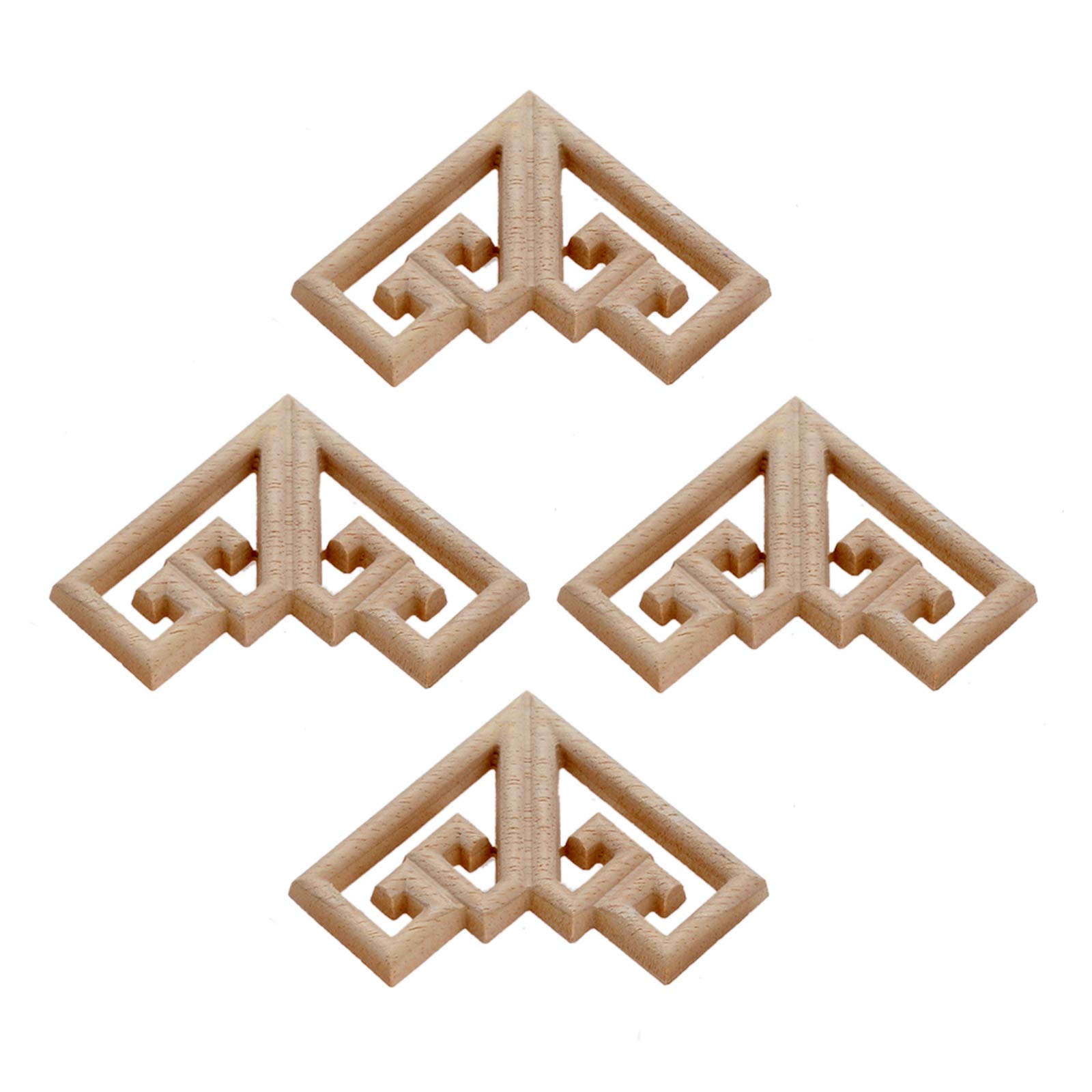 4pcs Wood Carved Mouldings Corner Onlay Applique Furniture Craft Unpainted 6.5cm