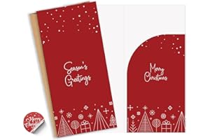 PAPER PLAY Season's Greeting Christmas Money Cards with Envelopes Set - 20 Cards 3.2x6.7 Inches, 20 Kraft Envelopes, 24 Stickers, Money Holders for Cash, Gift Cards, Smudge-Free, Blank Inside