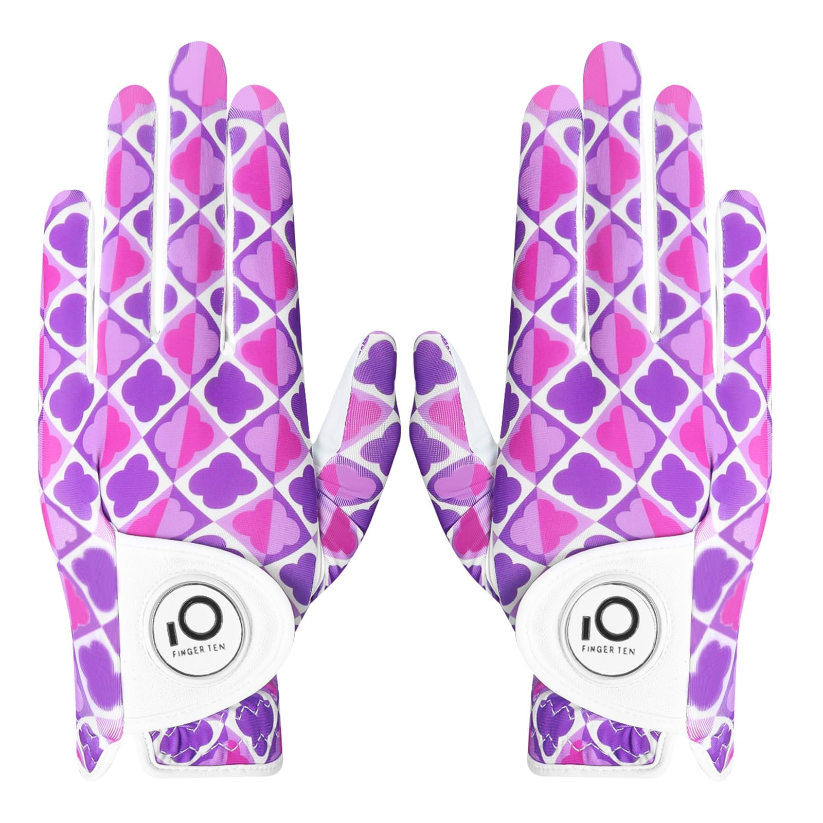 FINGER TEN Golf Gloves Ladies Pair for Left and Right Hand Leather,Golf Gloves for Women Weathersof Comfortable (Purple, Small) — image 1