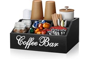 MISTOD Coffee Station Organizer Pods Holder for Counter, Farmhouse Wood Coffee Bar Accessories and Tea Condiment Basket Storage Organizer Decor