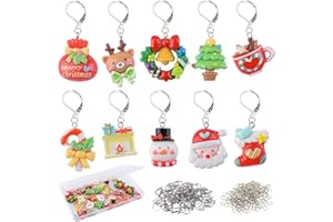 URROMA 30Pcs Stitch Markers, Christmas Charms for Jewelry Making DIY Craft, Crochet Markers for Knitting Weaving Sewing Quilt