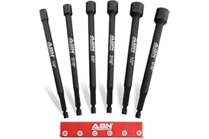 ABN Impact Nut Driver Tool Set - 6pc SAE 6 IN Long Shank Nut Driver Bits Magnetic Tip Sockets, 1/4 IN Hex Shank