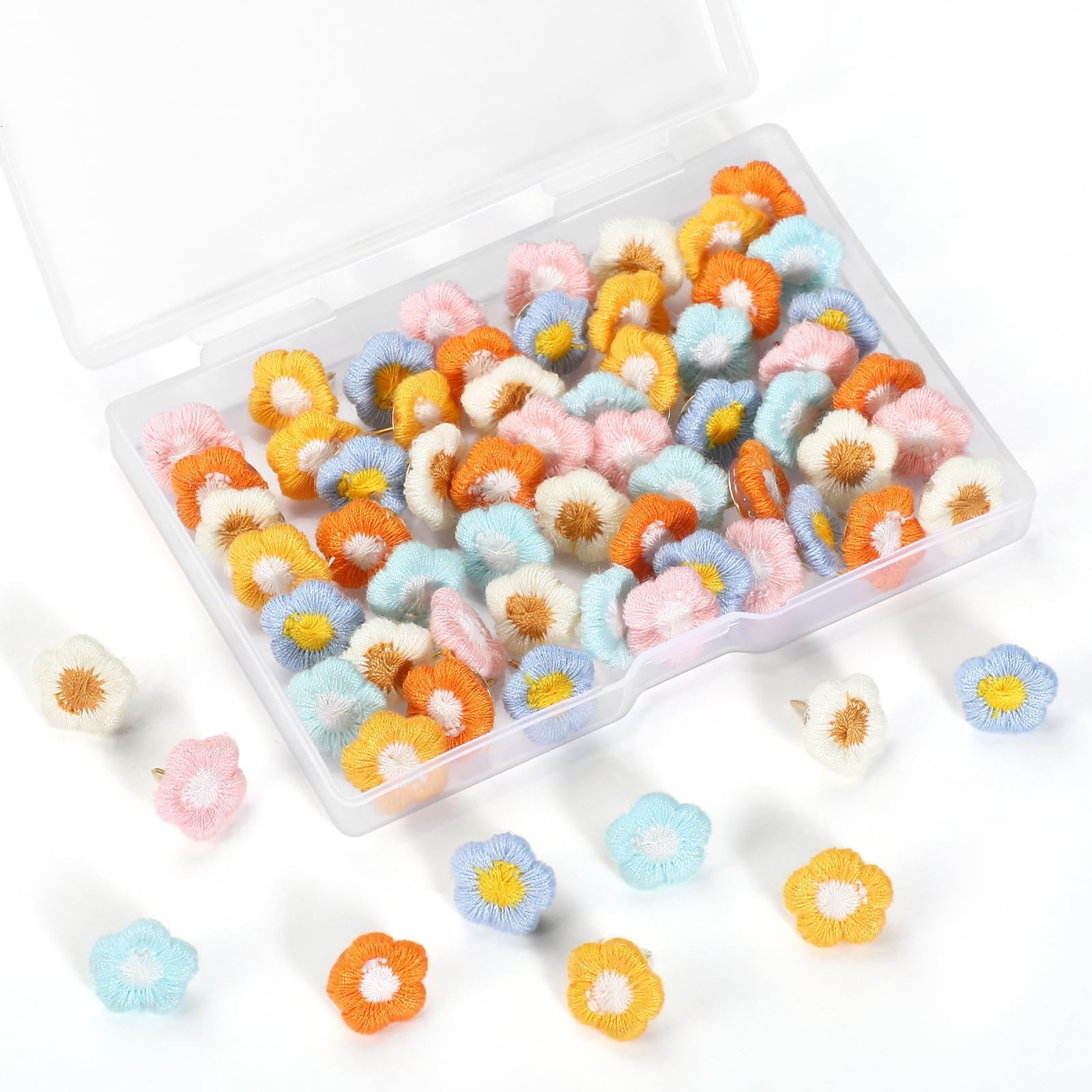 Photo 1 of GOOLADA 72 Pieces 6 Colors Thumbtacks, Decorative Thumb Tacks, Flower Push Pins, Cute Push Pins for Bulletin Board, Photo Wall, Cork Board, Map, Office Decor, Cubicle Accessories