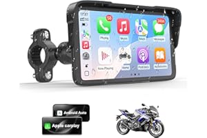 25HOURS Portable Motorcycle CarPlay HD Touch Screen, Motorcycle GPS Navigation System with Apple Carplay and Android Auto, IP67 Waterproof, Support Tire Pressure settings, Bluetooth, Voice Control, Navigation