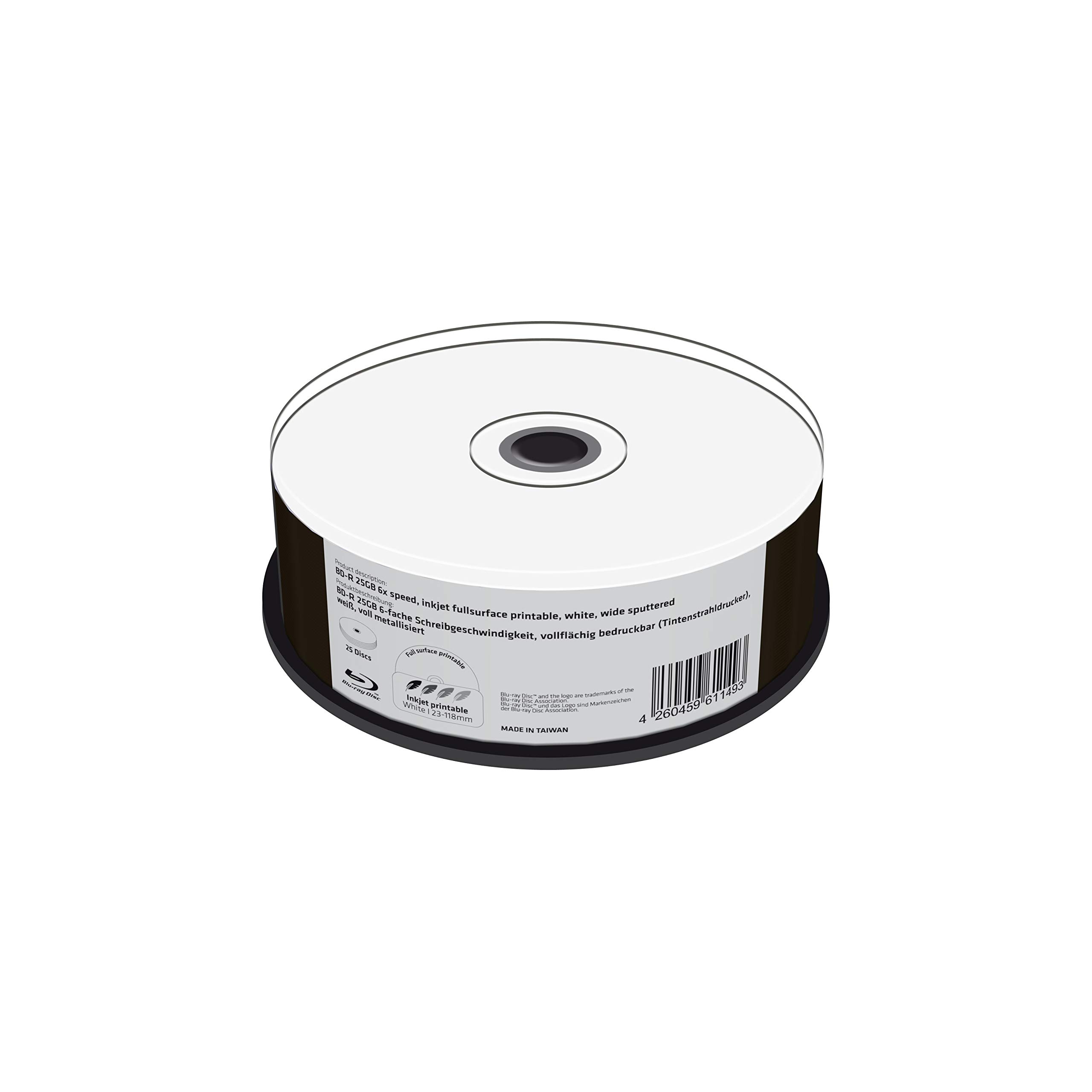 MediaRange BD-R 25GB 6x Write Speed, Full Surface Printable (Inkjet Printer), Fully Metallised, 25 Cake Box