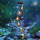 Tryme Solar Wind Chimes for Outside with Sun Moon Star Solar Hanging Lights Windchimes Outdoors Garden Decor Gifts for Mother, Grandma, Sister