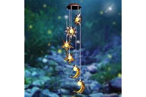 Tryme Solar Wind Chimes for Outside with Sun Moon Star Solar Hanging Lights Windchimes Outdoors Garden Decor Gifts for Mother, Grandma, Sister