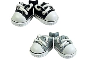 QIXINGWISE 2 Pairs 17cm Doll Shoes, Lace-Up Canvas Sneakers Mini Shoes for 17cm Dolls, Fingerboard Shoes, Mini Finger Shoes, Clothing Accessory for 6.7in Dolls (Black & Blue)