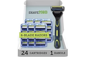 ShaveMOB 6-Blade Men's Razor Kit (Flex Head Handle + 24 Refills) (No Trimmer)- The Caveman Shaving Kit
