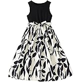 Hilinker Girls Floral Sleeveless Pleated Dress Summer Tie Knot Tank Dresses with Belt