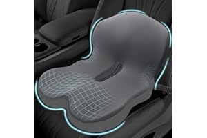 MOSXOED Memory Foam Seat Cushion for Sciatica & Back Pain Relief - Ergonomic Chair Pad with Adjustable Strap & Supportive Comfort Cover, Non-Slip for Car, Truck, Office Chair - Dark Gray