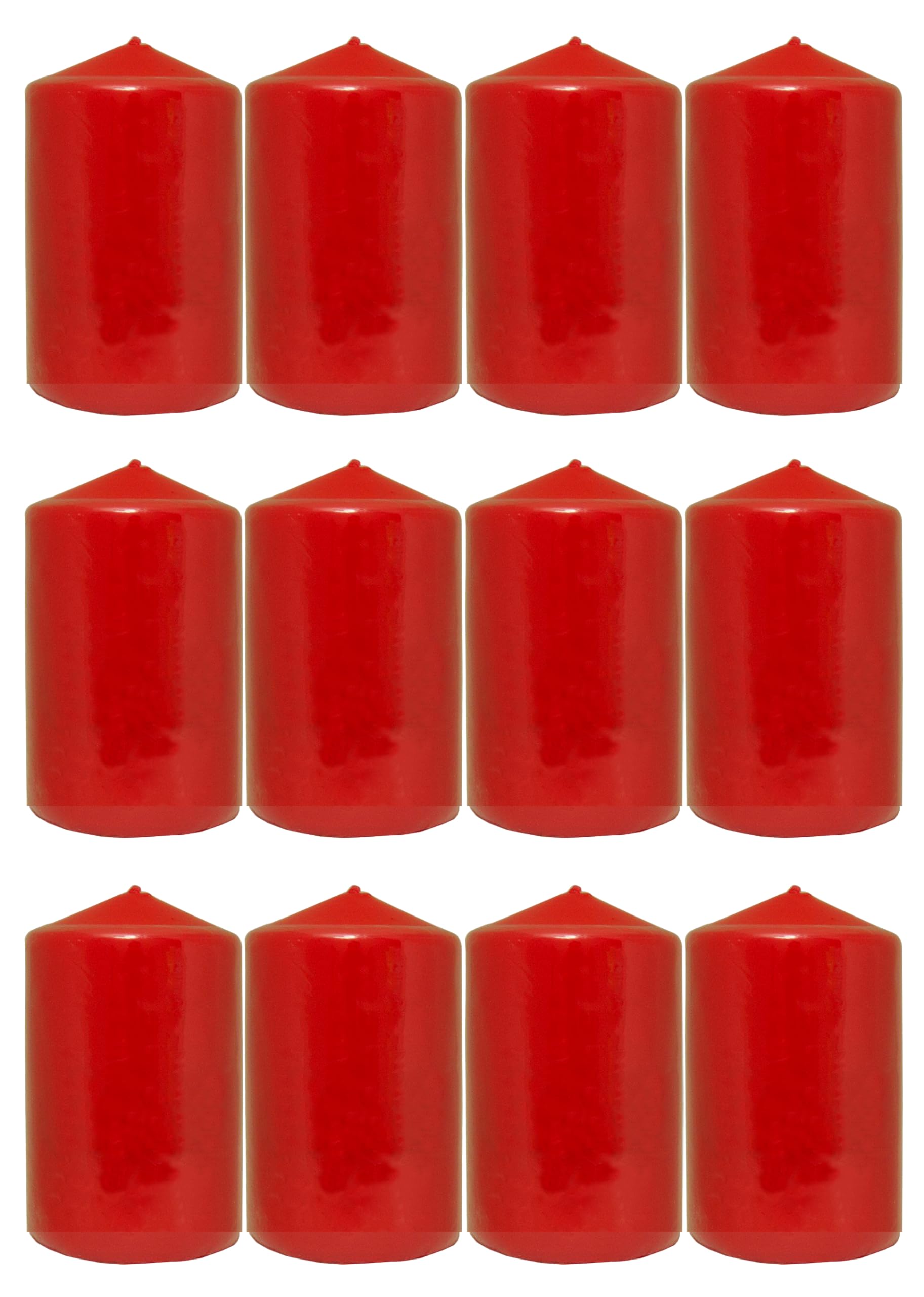 Red Pillar Candles Unscented XL 100 x 70mm Pack of 12 Unscented Candles Block Press Long Burning Time and Delicate Aroma 34-36 Hours Burn Time Decoration with Candles