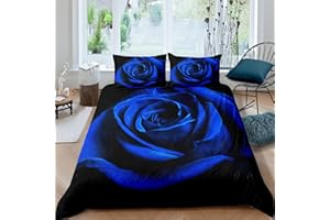 Feelyou Valentine's Day Duvet Cover Set Twin Size Royal Blue Rose Floral Bedding Set for Her Kids Teens Girls Lovers Couple Wife,Cute Rose Flowers Comforter Cover Luxury Valentines Decor 2 Pcs,Soft