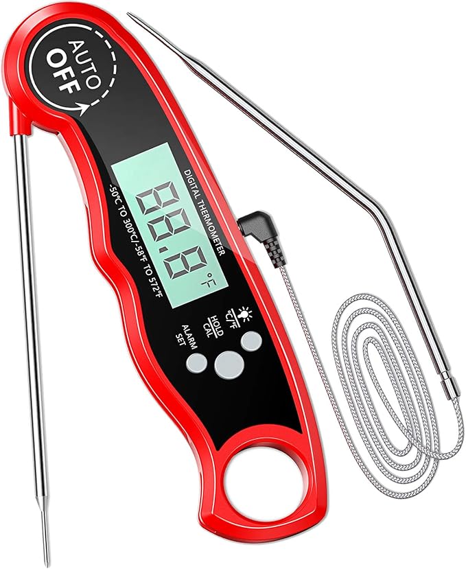 Digital Instant Read Meat Thermometer - Waterproof, Magnetic, Backlit Display For Cooking & Grilling