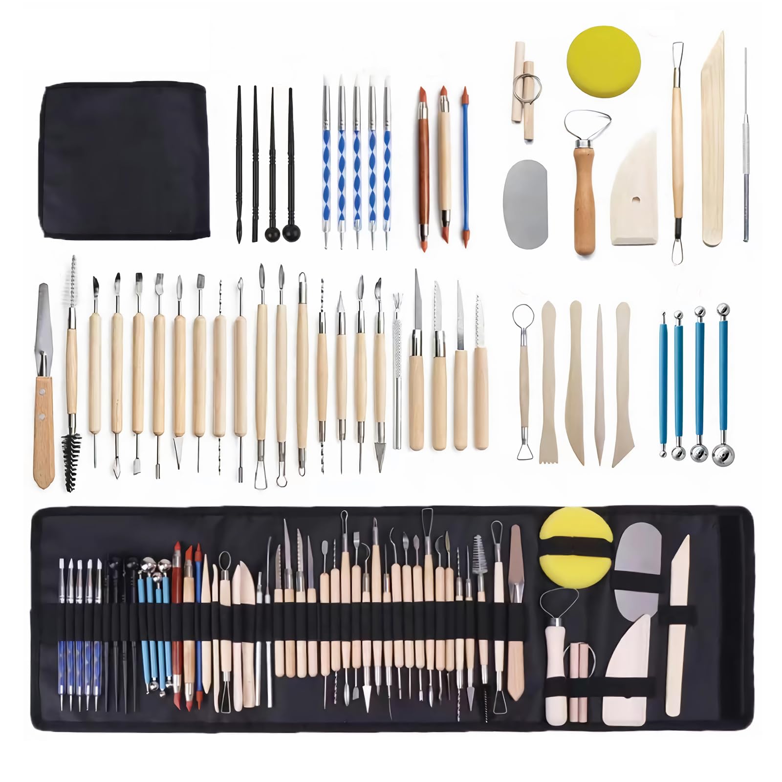 Clay Tools Kit, 52 PCS Complete Clay Tools Set for Sculpting and Pottery, Pottery Tools Includes Polymer Clay Tools, Sculpting Tools, Ceramic Tools, Clay Carving Tools, Perfect Pottery Tool Kit