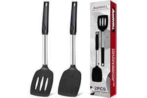 ACOWELL Silicone Spatula Turner Set, Premium Spatulas Silicone Heat Resistant Pack of 2 Kitchen Spatula for Nonstick Cookware, Solid & Slotted Rubber Spatula for Fish, Eggs, Pancakes, Wok, Cooking Spatulas