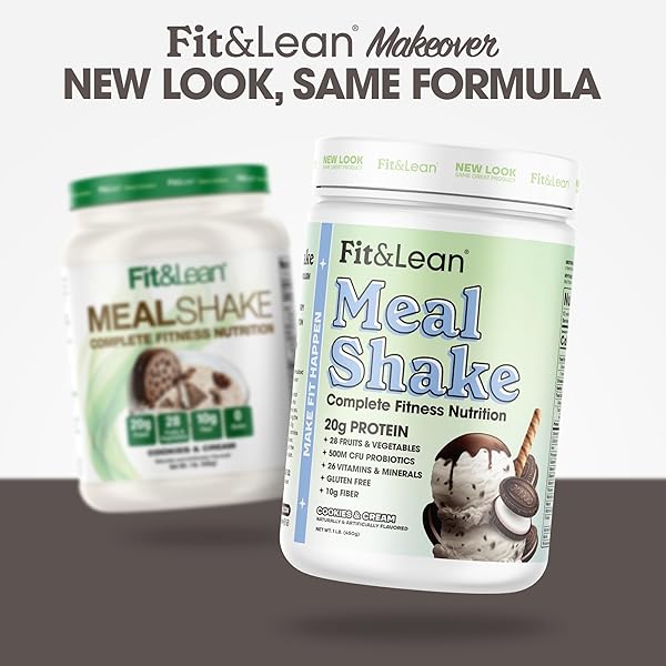 FIT & LEAN MEAL SHAKE, FAT BURNING MEAL REPLACEMENT, MEAL REPLACEMENT WITH PROTEIN, FIBER, PROBIOTICS AND ORGANIC FRUITS & VEGETABLES, COOKIES AND CREAM, 1LB, 10 SERVINGS PER CONTAINER