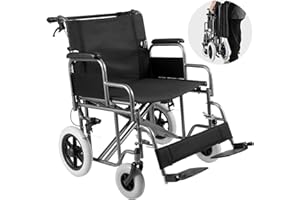VEVOR Wheelchair, Carbon Steel Transport Chair for Adults, Foldable Wheelchair with Detachable Armrest, Self-locking Brake, 2