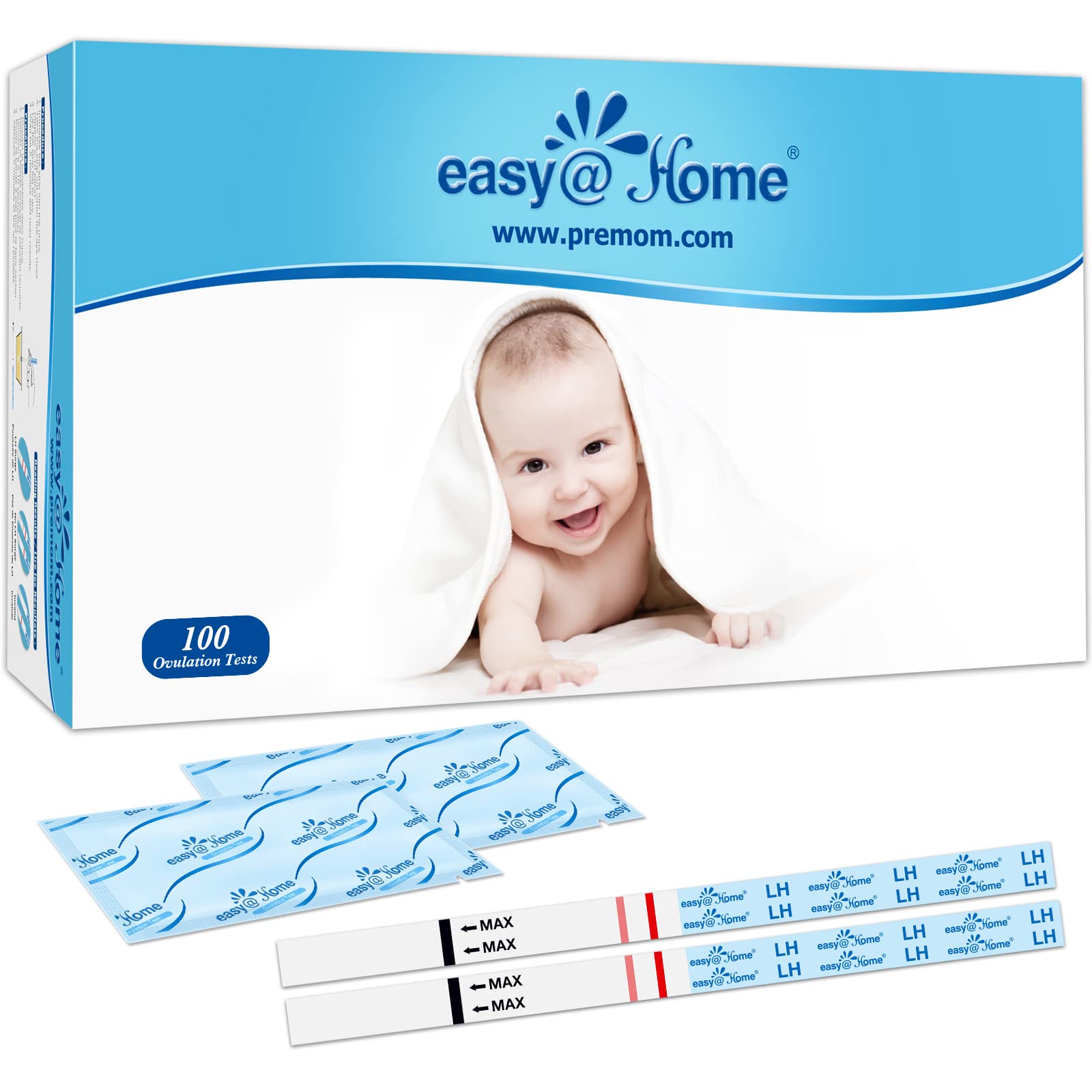 Easy@Home 100 x Ovulation Test Strips, Fertility Tests Ovulation Predictor Kit, Powered by Premom Ovulation Predictor iOS and Android App, 100LH Strips
