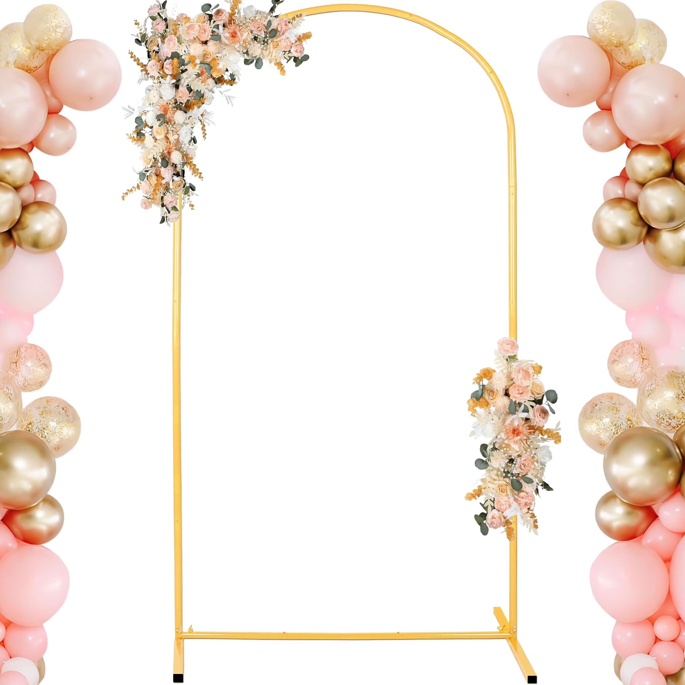 Photo 1 of 7.2FT Adjustable Wedding Balloon Gold Metal Arch Backdrop Stand, Tool Free Assembly Arch Frame for Birthday Flower Party Bridal Baby Shower Garden Floral Valentine Ceremony Outdoor Indoor Event Decor
