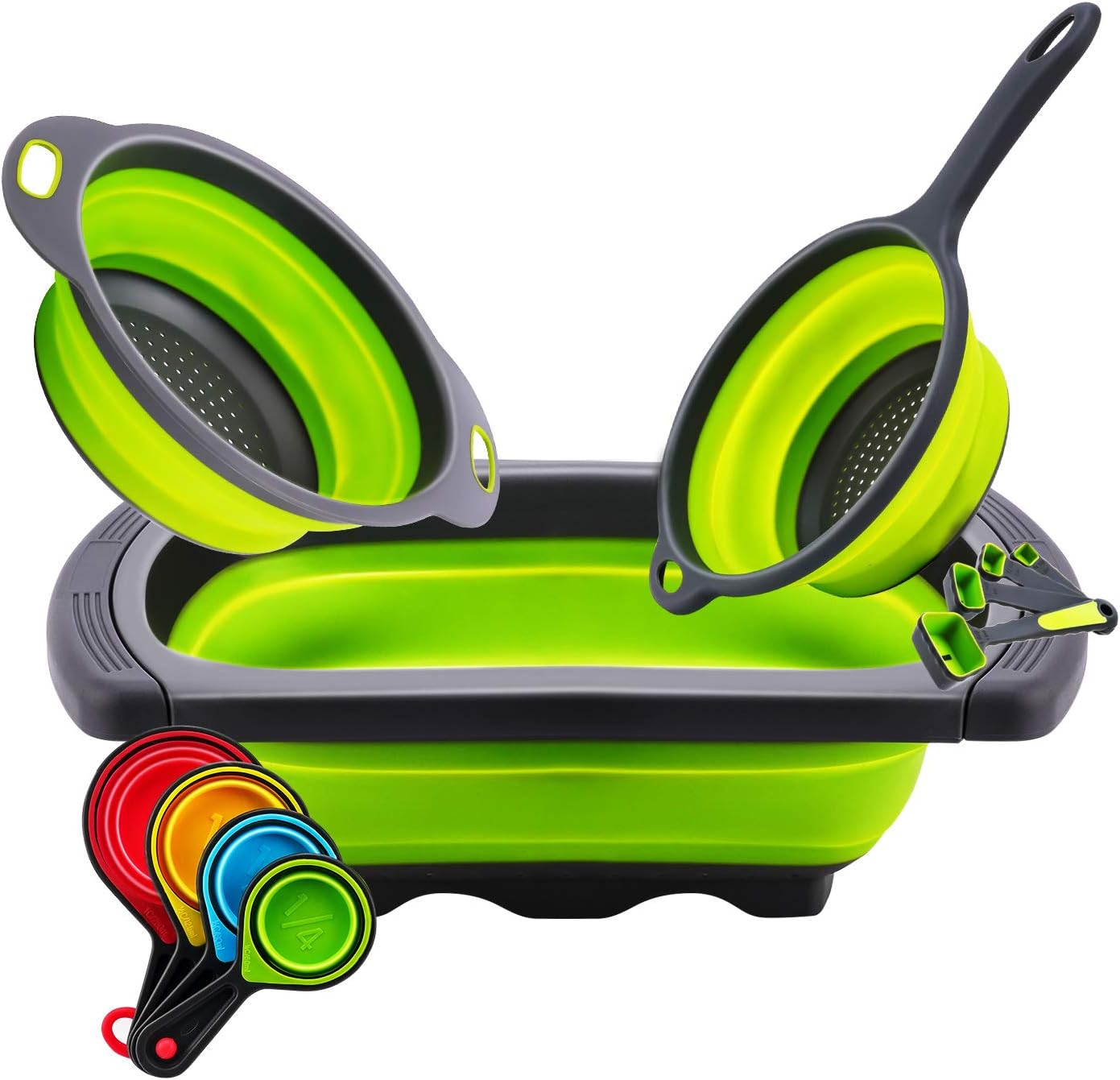 Colander collapsible, Colander Strainer Over The Sink Vegetable/Fruit Colanders Strainers Kitchen Mesh Strainers With Extendable Handles, Folding Strainer for Kitchen (Green)