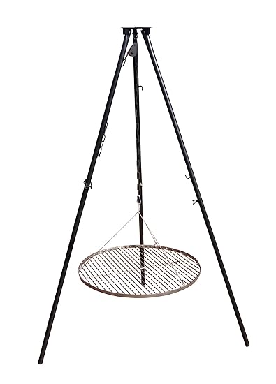 AKTIONA Massives 180 cm Stahl Dreibein + Kettenzug Benny Tripod für Gulaschkessel Schwenkgrill Gulaschtopf