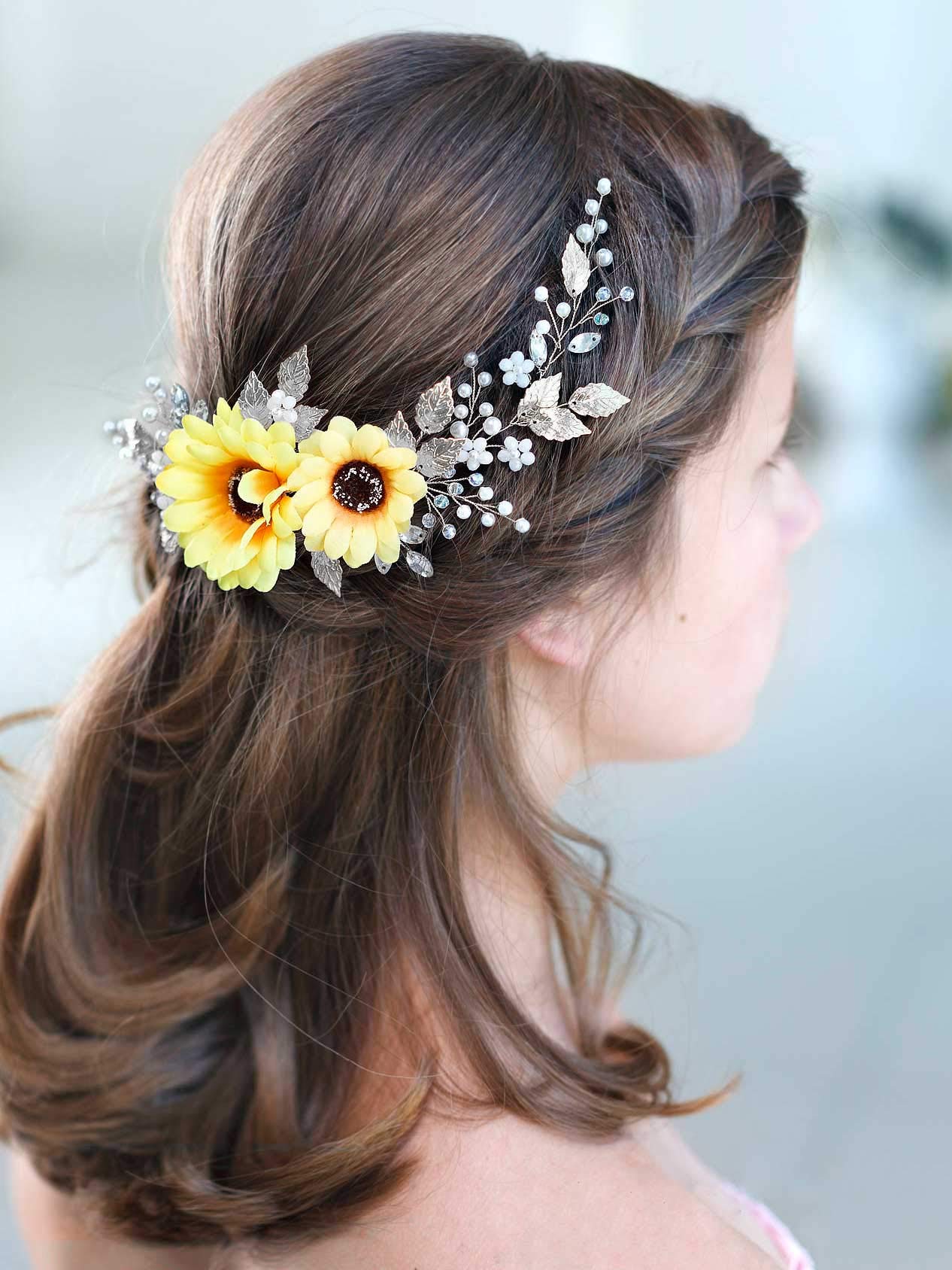 Aukmla Bride Wedding Hair Pins Sunflower Hair Clips Floral