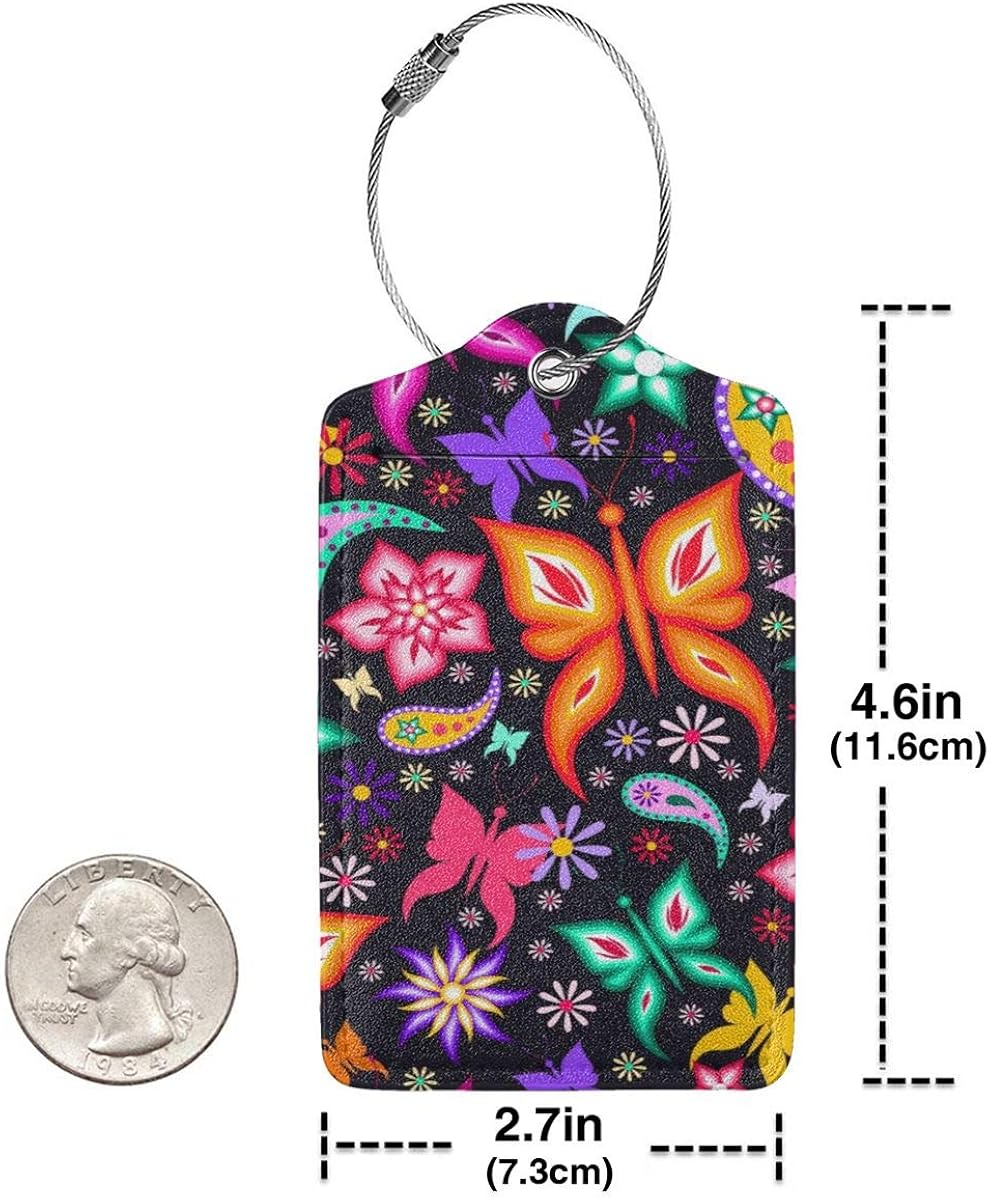  | Butterfly Luggage Tags 2 Piece of Sets Cute PU Leather Suitcase Labels Baggage Bag Label with Stainless Steel Loop Travel ID Handbag Tag Travel Accessories for Women Men Kids Teen Girls | Luggage Tags