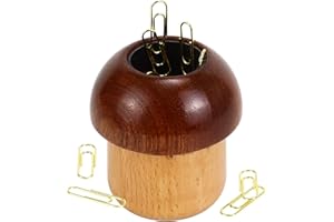 Koqye Mushroom Magnetic Paperclip Holders for Desk, Wooden Paper Clips Holders Dispenser with 100pcs 1.1in Paperclips, Desk Accessories Supplies for School,Home,Office (B)