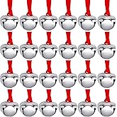 Syhood 24 Pieces Christmas Believe Bell Ornaments Gifts Bulk Polar Santa Sleigh Bells 1.5'' Christmas Tree Decorations Xms Party Gifts Favors Stocking Stuffers (Silver)