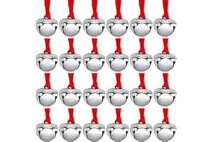 Syhood 24 Pieces Christmas Believe Bell Ornaments Gifts Bulk Polar Santa Sleigh Bells 1.5'' Christmas Tree Decorations Xms Party Gifts Favors Stocking Stuffers (Silver)