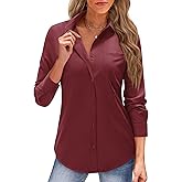 J.VER Button Down Shirts for Women Long Sleeve Dress Shirts Solid Business Casual Collared Work Blouses Tops