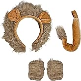 EverJoy Party Lion Costume Accessories Set for Adults with Ears Headband Tail and Paw Gloves Plush Animal Dress Up Kit for Halloween Cosplay and Costume Parties
